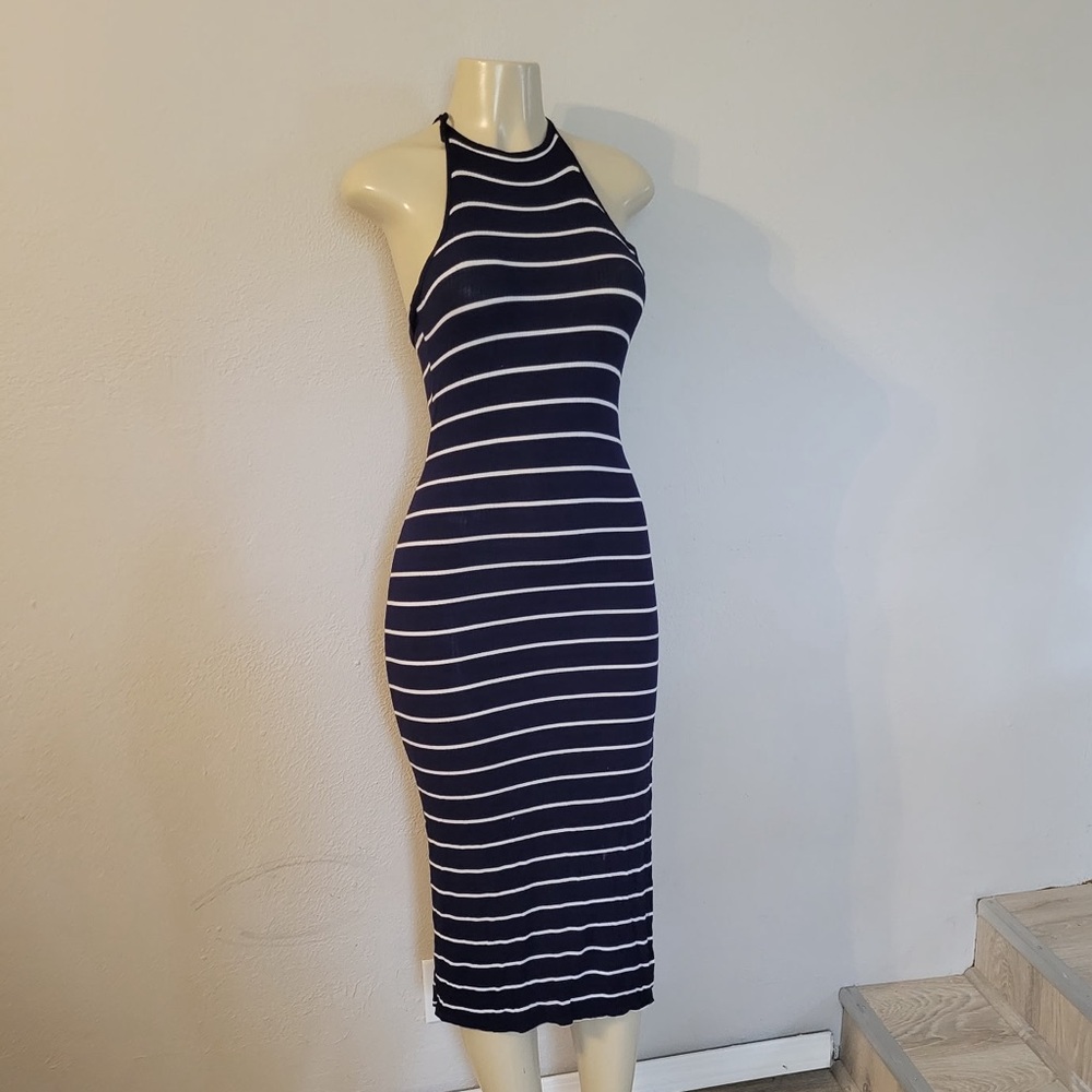 Striped Halter Neck Midi Dress